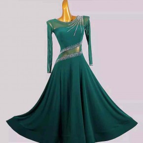 Customized size Dark Green competition ballroom dance dresses for women girls waltz tango foxtrot smooth dance long gown for female